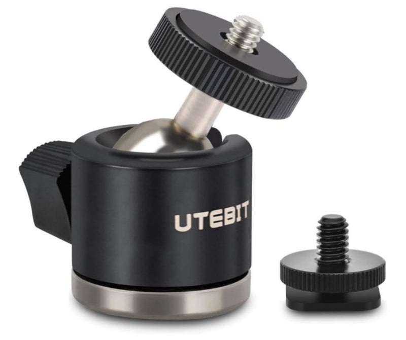 UTEBIT Mini Ball Head, Tripod Head with 1/4" hot Shoe, 360Â° Rotatable Ball Heads Camera Mount Adapter, Aluminium 20mm Ballhead Compatible with Tripods, Monopods, HTC Vive, SLR Cameras Loading 2.5lb - Image 1